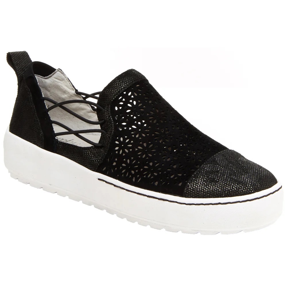 Jambu Erin Black Leather Perforated Slip-On Women's Sneaker with White Platform